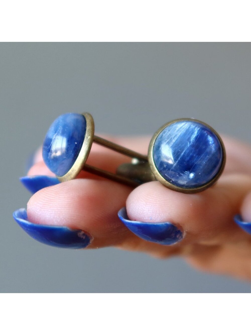 Kyanite Cufflinks Blue Ocean Antiqued Bronze Gemstone Jewelry Gift Unisex Formal